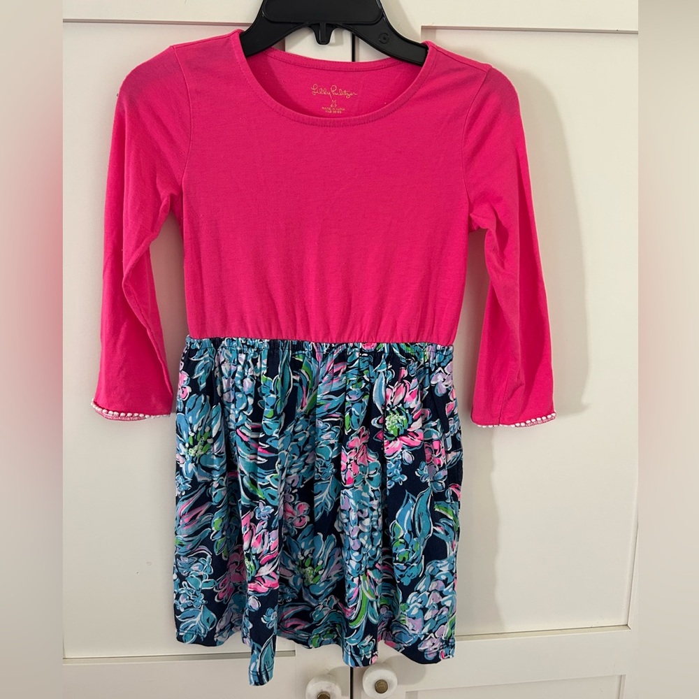 Lilly Pulitzer Pink Top with Blue Floral Skirt Dress